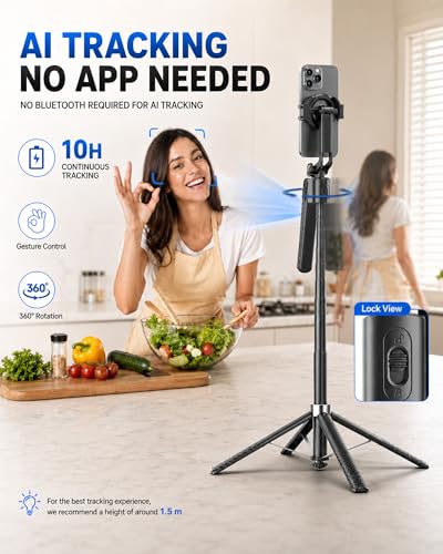 Oldshark 71" Auto Face Tracking Tripod Detachable Light, 1-Sec Quick Setup Magnetic Tripod for iPhone, No App Needed 360° Rotating Phone & Camera Tripod, Content Creator Essentials for TikTok YouTube - color: Deep black