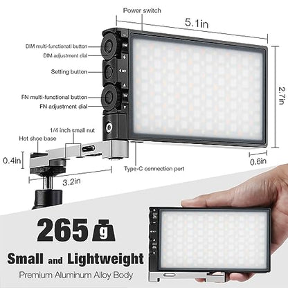 Pixel G1s RGB Video Light with APP Control, 12W 210 Minutes Rechargeable Battery LED Camera Light, 10 Common Lighting Effects, CRI≥97 2500-8500K LED Video Light with Aluminum Alloy Body