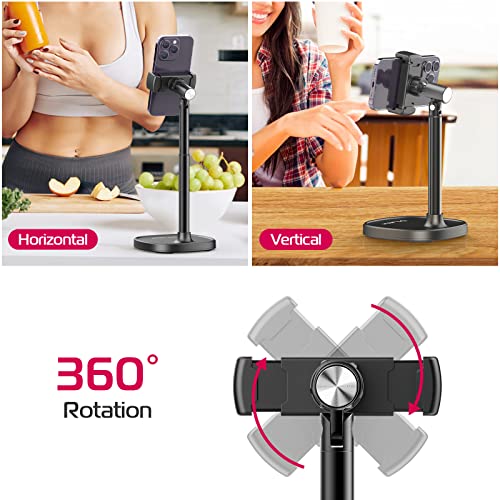 ULANZI Cell Phone Stand Mount for Desk, Vijim HP004 Adjustable Height & Angle Phone Holder, 360 Degree Rotating Desktop Phone Stand Compatible with iPhone, Samsung and All Phones - color: BLACK