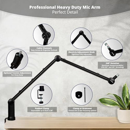 IXTECH Boom Arm - Adjustable 360° Rotatable Microphone Sturdy Stainless Steel Mic Desk, Table Stand Foldable Scissor Stable Mount Arms for Radio Studio, Podcast, Gaming - color: HERO