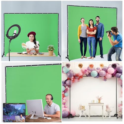 7ftx10ft Movable Green Background Stand with Pulley, for Studio Video Shooting, Keying, Special Effects Production, Stage Background, Portrait Shooting, Live Streaming, Party Setting