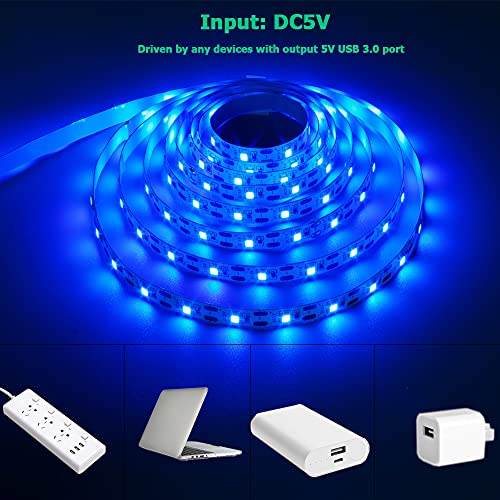 5V USB Blue 460-465nm LED Strip Light USB Powered 13.12ft/4M 240LEDs Flexible SMD2835 High Brightness No-Waterproof IP20 LED Tape Lights(2pcs x 6.6ft) - color: Blue