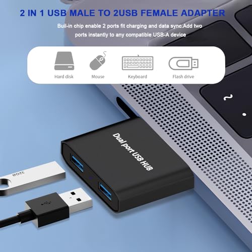 USB Hub,USB Splitter 1 in 2 Out Adapter, Double USB Hub for Laptop,Xbox PC, MAC, Mac Book, Tablet, Tab, Console, Printer, Camera(Data and for Charging, Wouldn't Work with CarPlay)