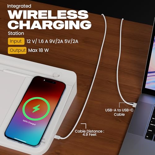 NEXTLUXE Glass Desk Whiteboard with Wireless Charger - Desktop Whiteboard with Storage, Weekly Planner, Dry Erase Pad, Organizer Drawer for Home, School, Office Gadgets – White