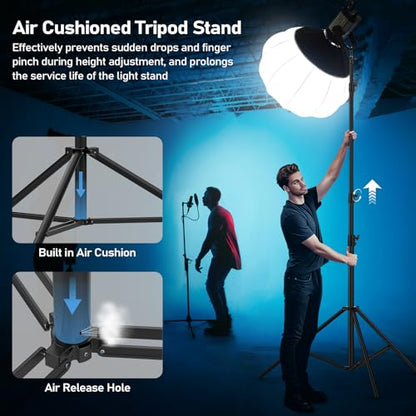 13.1' Heavy Duty Light Stand Photography Tirpod with Air Cushioned 157.2in/4m Adjustable Metal Professional Sky High Tripod with 1/4"& 3/8" Screw Adapter Compatible with Most DSLR Cameras - size: Air Cushioned 13.1'