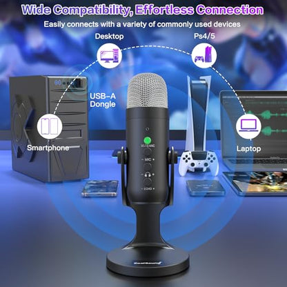 ZealSound Wireless Microphone for PC iPhone iPad & Android, Cordless USB Mic with Noise Cancellation, Mute, Gain, Echo & Zero-Latency Monitoring for Podcasting Streaming Gaming YouTube TikTok Video