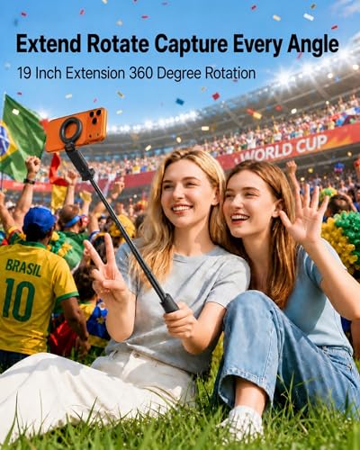 Magnetic Mini Selfie Stick Tripod for iPhone & Android, [MAX 19"] [Pocket 4.5"] 4-in-1 Phone Camera Grip with Rechargeable Shutter Remote for Creator Travel TikTok Vlogging (Up-Black) - color: New Black