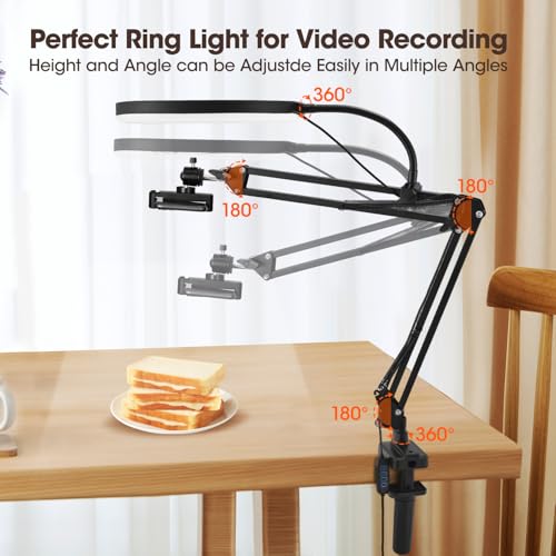 Overhead Camera Mount with 10" Selfie Ring Light,Adjustable Phone Arm Stand, Desk Tripod Holder Content Creator Lighting Kit with Remote for iPhone Filming,Video Recording,Tiktok,YouTube