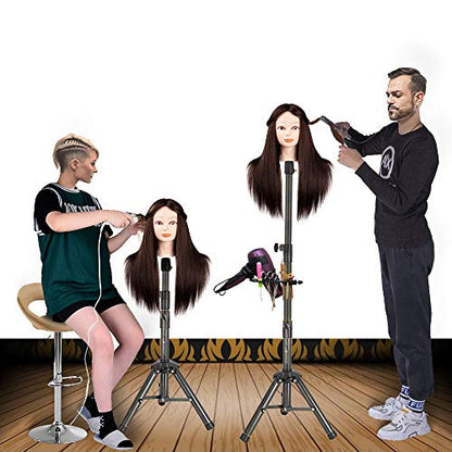 ZQIAN BEAUTY 55 Inch Heavy-duty Wig Head Stand, Adjustable Metal Mannequin Head Stand Tripod For Hairdressing Training Head, Wig Stand Tripod with Tool Tray (Black, Mannequin Head Not Included) - color: Black, size: 55 Inch
