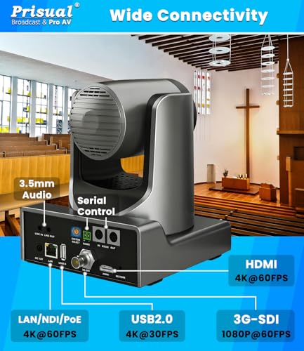 Prisual Ultra 4K PRO NDI PTZ Camera Gen 5 AI Auto-Tracking | SDI HDMI USB IP with 20x Optical Zoom 4K 60fps 1/1.8" UHD CMOS 8.42MP, Tally Light (Official NDI Certified)TEM-4K20N PRO - color: Graphite Gray
