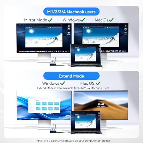 ACASIS USB C to Dual HDMI DisplayLink Adapter, 4K@60Hz, 2 HDMI & 3 USB-A Ports, 100W PD Charging, USB C DisplayLink Docking Station for Mac M1/M2/M3/M4/M5/Neo/Windows,USB A/C to Dual Monitor Adapter - color: Gray