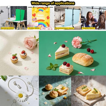 Table Backdrop Stand Kit 3 * 3.3 FT for Product Photography Paper Cloth, T Shape Backdrops Stand Adjustable Background Support Stand Kit with 3 Spring Clamps for Food Photoshoot