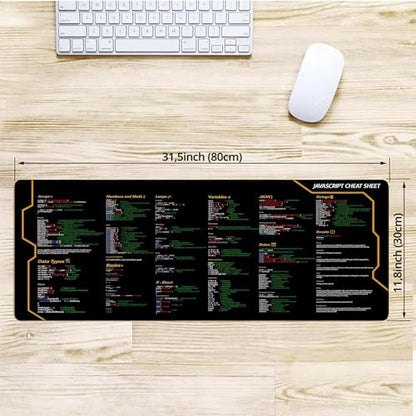 Javascript Cheat Sheet Desk Mat for Software Engineers, Software Development Mouse Mat, Web Developers and Programmers Mouse Pad, Gift Coworker Quick Key, Anti-Slip Keyboard Pad KMH - color: Javascript 1
