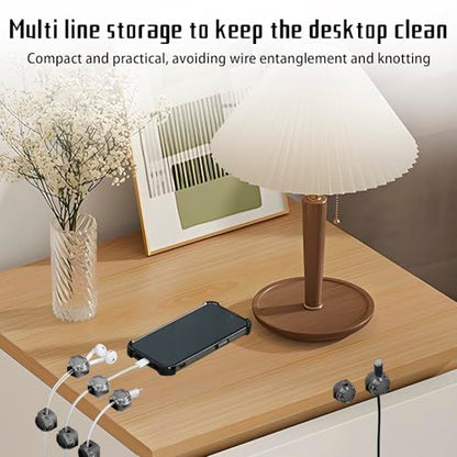 Magnetic Cable Organizer Set, 8 Pcs Easy Adhesion Desk & Wall Mount Holders for Mobile Phones and USB Cables, Perfect for Office, Kitchen, Car, and Bedside Use (Black)