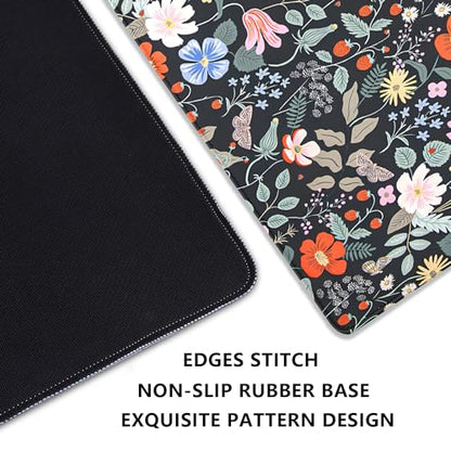 Strawberry Flowers Mouse Pad Desk Pad,Extended Gaming Mouse Mat with Stitched Edges Non-Slip Waterproof Rubber Base Mous Mat for Office,Computer,Keyboard,Laptop and Home Desk Pad(27.5X11.8 in) - color: Flowers and Strawberries