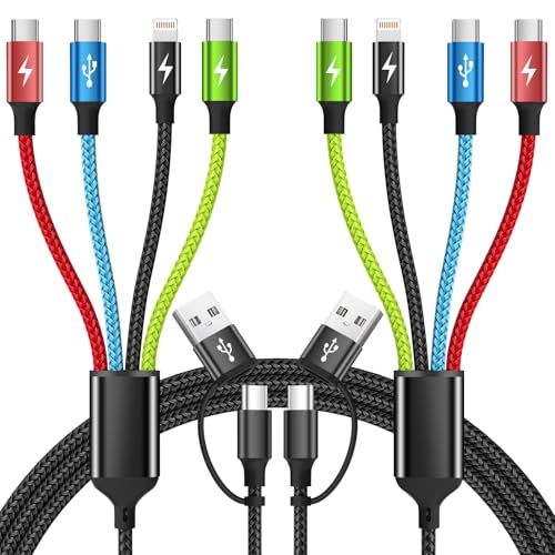 4 in 2 Multi Charging Cable [2Pack 5FT], USB C Splitter with 3 Type-c/1IP, Chargers for Multiple Devices, Compatible with Most Cell Phones/Tablets and More - color: Black_Red_Blue_Green5, size: 2Pack 5FT