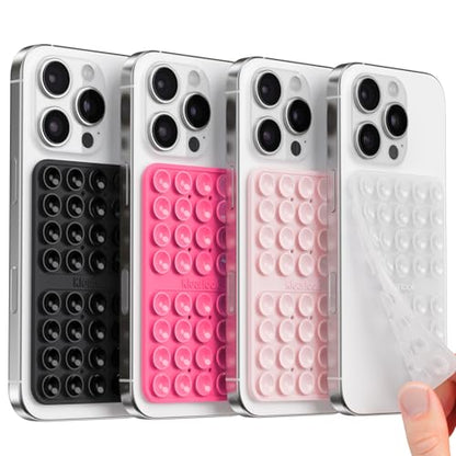 Klearlook 4Pack Silicone Suction Cup Phone Case Mount Double Sided, Sticky Phone Grip for Cell Phone, Hands-Free Phone Accessories for Selfies and Videos, Clear & Light Pink & Hot Pink & Black - color: Transparent & Light Pink & Hot Pink & Black