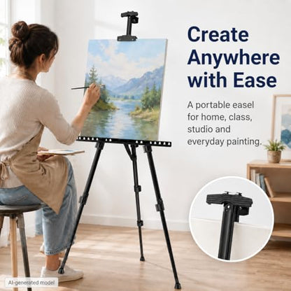 RRFTOK 17-66 Inch Adjustable Art Easel Stand for Painting and Sign, Black | Portable metal tripod easel for poster stand, display stand, canvas holder, adults and floor use - style: 66S Black 1-pack