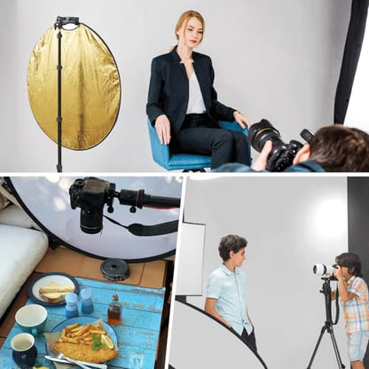 32 Inch (80cm) Photography Reflector, Collapsible Light Reflector with Bag & tilt Adapter, 5 in 1 Handle Reflector for Studio & Outdoor Lighting -Translucent, Silver, Gold, White and Black - style: Single Handle