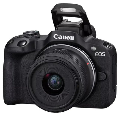 Canon EOS R50 Mirrorless Camera (Black) with RF-S 18-45mm F4.5-6.3 is STM Lens 5811C012 Bundle with Deco Gear Photography Bag + Microphone + Tripod + Photography Pro & Accessories Kit - color: Black