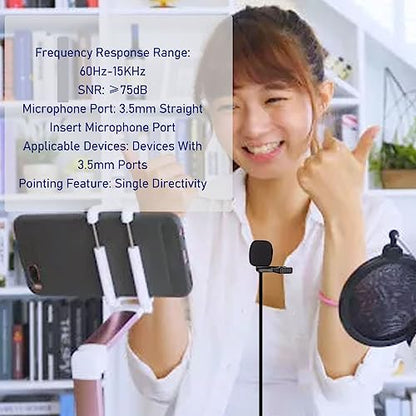 Lavalier Microphone, 2PCS Noise Cancelling Clip on Omnidirectional Condenser Mic for 3.5mm Laptop Recording