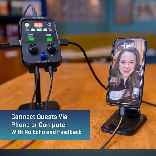 Zoom PodTrak P2 Podcast Recorder, 2 USB Mic Inputs, 2 Headphone Outputs, AI Noise Reduction, Tone & COMP Effects, Remote Guest Recording, SD Card, Battery/USB-C Powered | 2 Headphone Outputs, SD Card Recording, Aa Battery or USB-C Power, Tone and Compress