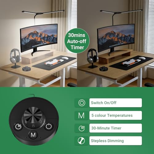 LED Desk Lamp with Clamp, 23.5-31.5 Inches, Black | 24W, 75 Lighting Modes, Flexible Neck Design, Telescopic Height, For Home Office Study Work Craft Paint - size: 2-Head Adjustable Height Desk Lamp