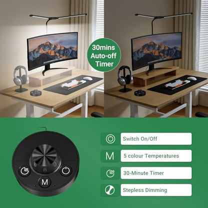LED Desk Lamp with Clamp, 23.5-31.5 Inches, Black | 24W, 75 Lighting Modes, Flexible Neck Design, Telescopic Height, For Home Office Study Work Craft Paint - size: 2-Head Adjustable Height Desk Lamp