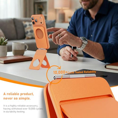 IST IDEA for Magsafe Tripod, Tripod for iPhone Lightweight Aluminum Alloy & Angle Adjustment & Strong Magnets iPhone Tripod Stand Compatible with 17/16/15/14/13/12 (Included Metal Ring) - color: Orange