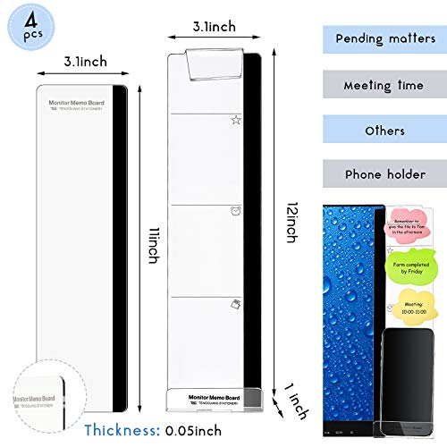 Outus 4 Pieces Computer Monitor Message Memo Board Transparent Message Panel Monitor Sticky Memo Note Board Phone Holder Work from Home Essentials for Office Screen Computer Laptops Cabinets Office