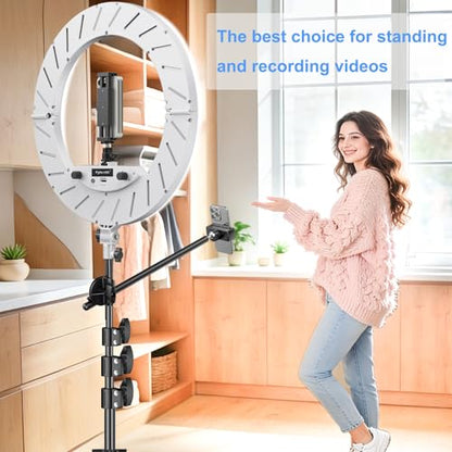 Ring Light 18" with Stand, 55w 6700K LED Light,63" Tripod,Multi-Angle Adjustable Phone Stand, for iPhone and Android Phones, CRI95, Suitable for YouTube, TikTok, Selfies (White, 18") - color: White
