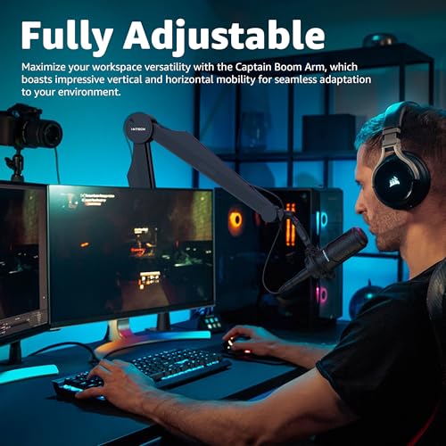 IXTECH Microphone Boom Arm Adjustable Stick Mic Arm Stand with Desk Mount Clamp Overhead 360° Rotatable Microphone Stand with Cable Management for Podcast Streaming Gaming Studio CAPTAIN Model - color: 1 Black