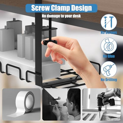 Under Desk Cable Management Tray, No Drill Steel Cord Organizer Kit with 52Pcs Different Essential Accessories for Home Office Standing Desk (15.7/13.4inch, Black) - size: 51-Piece
