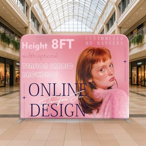 (Double-Sided Print) Tension Fabric Backdrop Trade Show Fabric Banner | 8x8 FT Custom Tension Fabric Display Large Trade Show Backdrop Display Booth Exhibit Standing Banner with Aluminum Frame - size: 8 x 8 FT