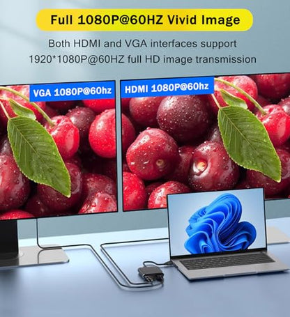AKWOR VGA to HDMI+VGA Adapter for Dual Monitors, VGA to HDMI Adapter Splitter 2 in 1,1080P@60HZ Full HD Display Video Converter for PC Laptop Link Monitor/HDTV/Projector (for Windows & MaC os) - style: VGA to HDMI+VGA