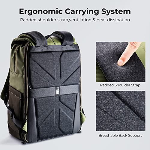 K&F CONCEPT Camera Backpack, Camera Bags for Photographers Large Capacity Camera Case with Raincover,15-15.6 Inch Laptop Compartment Compatible for Canon/Nikon/Sony/DJI Mavic Drone(Backpack 20L) - color: 03-green