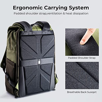 K&F CONCEPT Camera Backpack, Camera Bags for Photographers Large Capacity Camera Case with Raincover,15-15.6 Inch Laptop Compartment Compatible for Canon/Nikon/Sony/DJI Mavic Drone(Backpack 20L) - color: 03-green