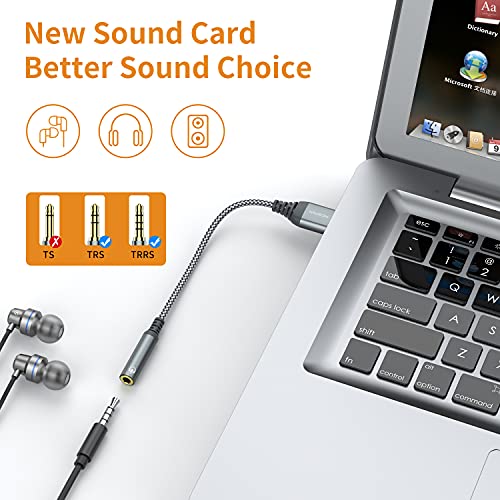 USB to 3.5mm Jack Audio Adapter,External Sound Card USB-A to Audio Jack Adapter with Aux Stereo Converter Compatible with Headset,PC Windows,Laptop Mac, Desktops, Linux, PS4 and More Device (Grey) - size: 1 Pack