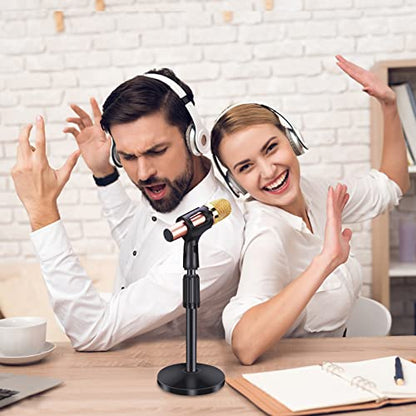 2 Pack Small Microphone Stand Desk, Desktop Mic Stand Adjustable Microphone Holder Lightweight Table Mic Stand with Mic Clip for Blue Yeti Shure Microphone, without Microphone - size: 2 Pack （10-14 Inch）