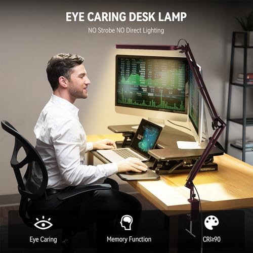 SKYLEO Desk Lamp - LED Desk Light - 5 Color Modes X 11 Brightness Levels - Adjustable Swing Arm - Timmer & Memory Function - 12W Lamp for Desk - Red - style: Red swing arm