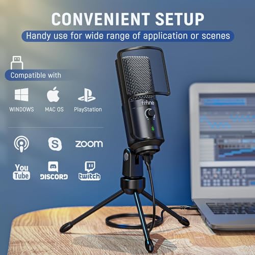 FIFINE Podcast Recording Microphone, PC USB Condenser Microphone for Streaming Vocal Music, Computer Desktop Mic with Mute Button for Windows/Mac OS-K669PRO1