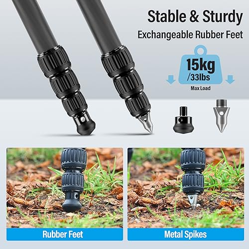 SIRUI AM-284 Carbon Fiber Tripod for Travel, Professional Camera Tripod with 4-Section Legs, Twist Leg Locks, Detachable Metal Spikes, Loads up 33LB, Max Height 47.2“ - size: AM-284, style: AM-284 Heavy Duty Tripod Legs Only