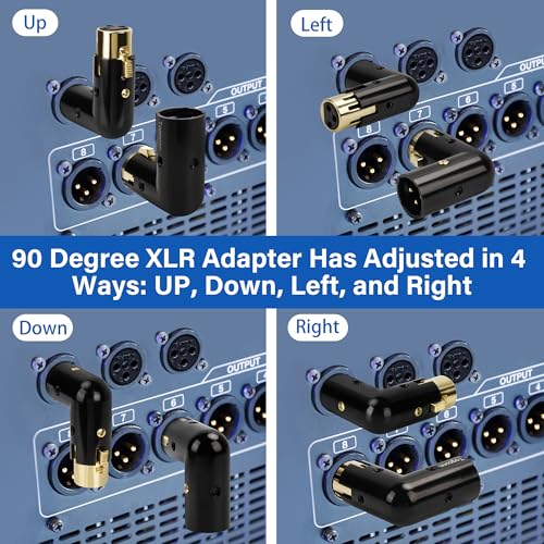 Adjustable 3-PIN Right Angle XLR Adapter 4 Pack - 90 Degree Male to Female Gold Plated Heavy Duty Metal Connector, L Shape Extender With Adjustable Orientation - style: 4 Pack