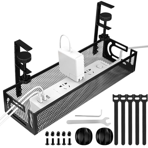 Under Desk Cable Management Tray, Cable Management Under Desk No Drill, Wire Management Tray with Clamp, Cord Organizer for Home Office, Black - color: Black, size: 15.3'' (1 Pack)