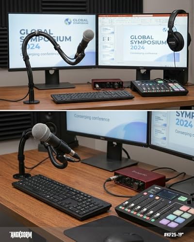 Microphone Stand - 19-INCH Heavy-Duty Flexible Gooseneck Desktop Mic Stands Holder with Flange Mount Base for Lectern Podium Podcast Meetings Lectures Streaming Gaming Studio - size: 19-INCHS
