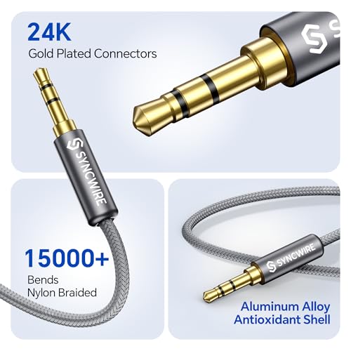 SYNCWIRE Headphone Splitter, Nylon-Braided 3.5mm Extension Cable Audio Stereo Y Splitter (Hi-Fi Sound), 3.5mm Male to 2 Ports 3.5mm Female Headset Splitter for Apple, Samsung & More (No Mic) - Grey - color: Grey