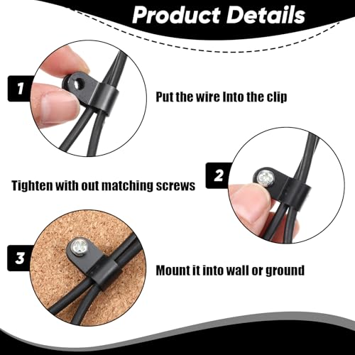 JJUNW 50 Pcs 1/4 Inch Outdoor Cable Clips, Plastic Rope Light Clips Black Wire Fence Clips, Extension Cord Wall Clips with Screws for Wire Management(1/4 Inch) - size: 1/4 Inch