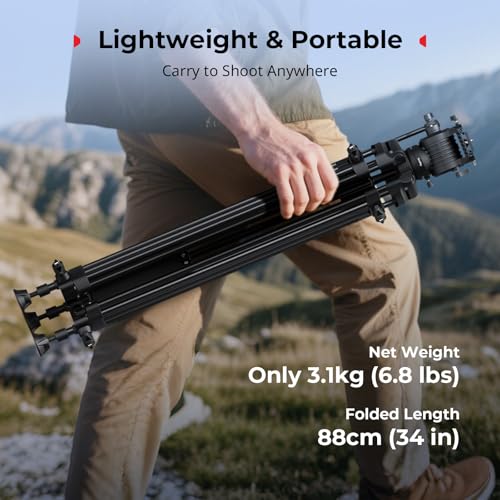 SMALLRIG 73''/186cm Heavy Duty Aluminum Alloy Video Tripod, Max Load 8kg (18lbs), Fluid Head with +85° to -78 Tilt Range, Compact Travel Tripod Weight 3.1kg(6.8lbs), Folded Height 88cm, AD-14
