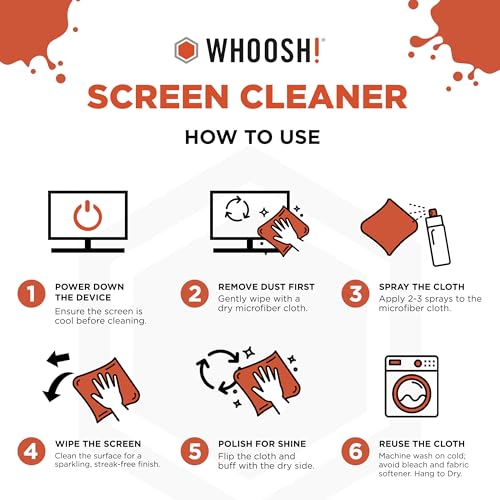 WHOOSH! Screen Shine Go XL - 3.4 fl oz with Microfiber Cloth - Powerful Streak-Free Screen Cleaner Spray and Wipe for MacBook, Laptop, Car, Eyeglasses & Phone - Sleek Bottle for Home, Work or Travel - size: 3.4 fl oz (Pack of 1)