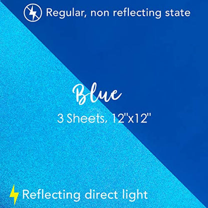 Turner Moore Edition Blue Reflective Vinyl Permanent Adhesive, 12x12 Sheets Reflective Vinyl for Cricut, Cars, Bikes, Decals, Stickers, Signs, Helmets, Mailbox, Numbers, Reflective Tape (3-Pack) - color: Blue